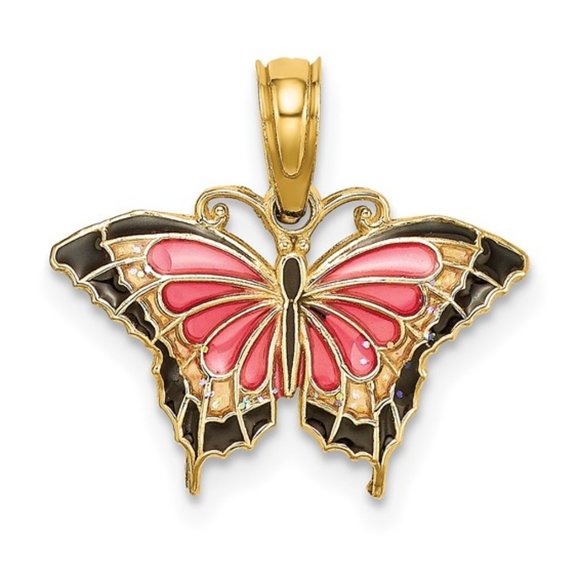 14k Yellow Gold MINI Yellow Pink Aqua Green red/blue Enameled Butterfly Charm - Picture 2 of 8